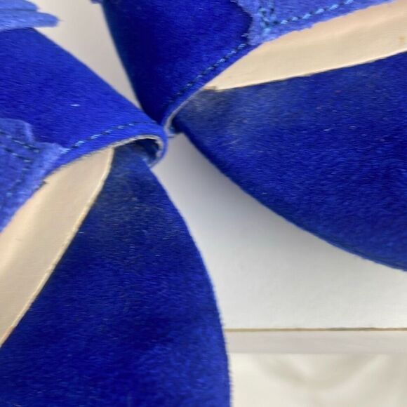 Cobalt Blue Suede Fringe Slingback Platform Sandals 7 - Picture 11 of 13